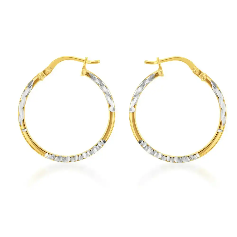 9ct Silverfilled Yellow Gold Diamond Cut 20mm Hoop Earrings