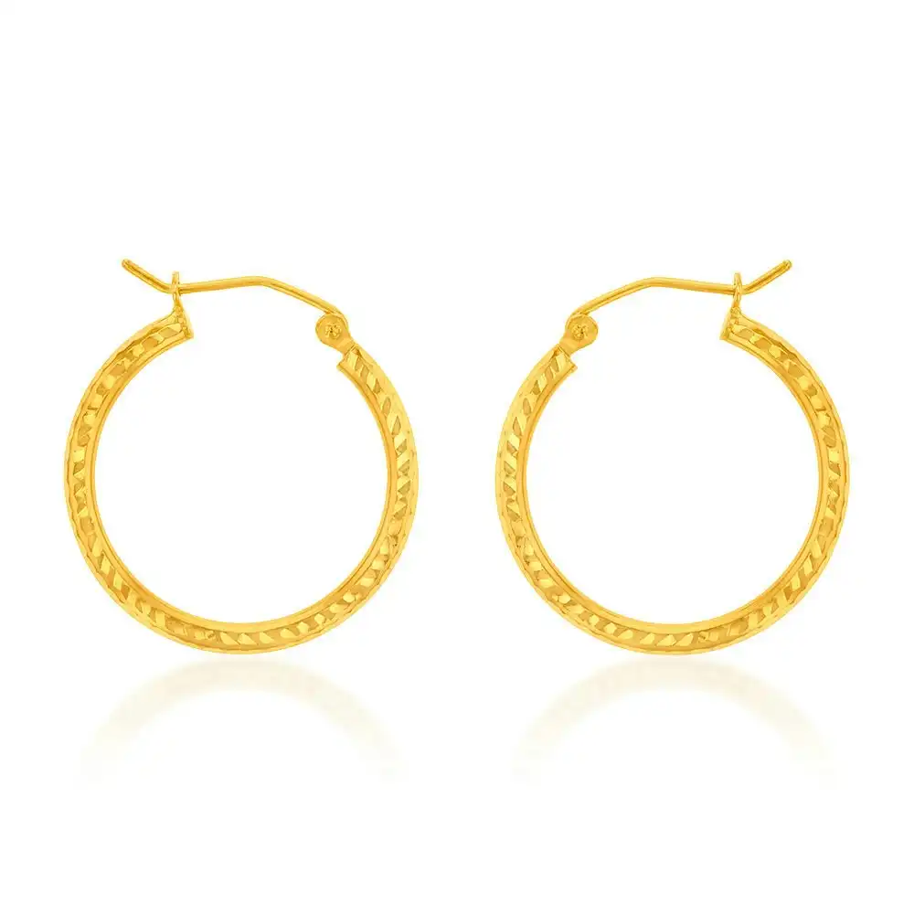 9ct Yellow Gold Silverfilled Fancy Hoop Earring