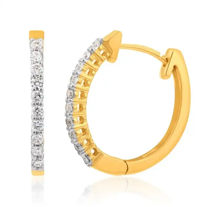 Luminesce Lab Grown 1/3 Carat Diamond Claw Hoop Earrings in 9ct Yellow Gold