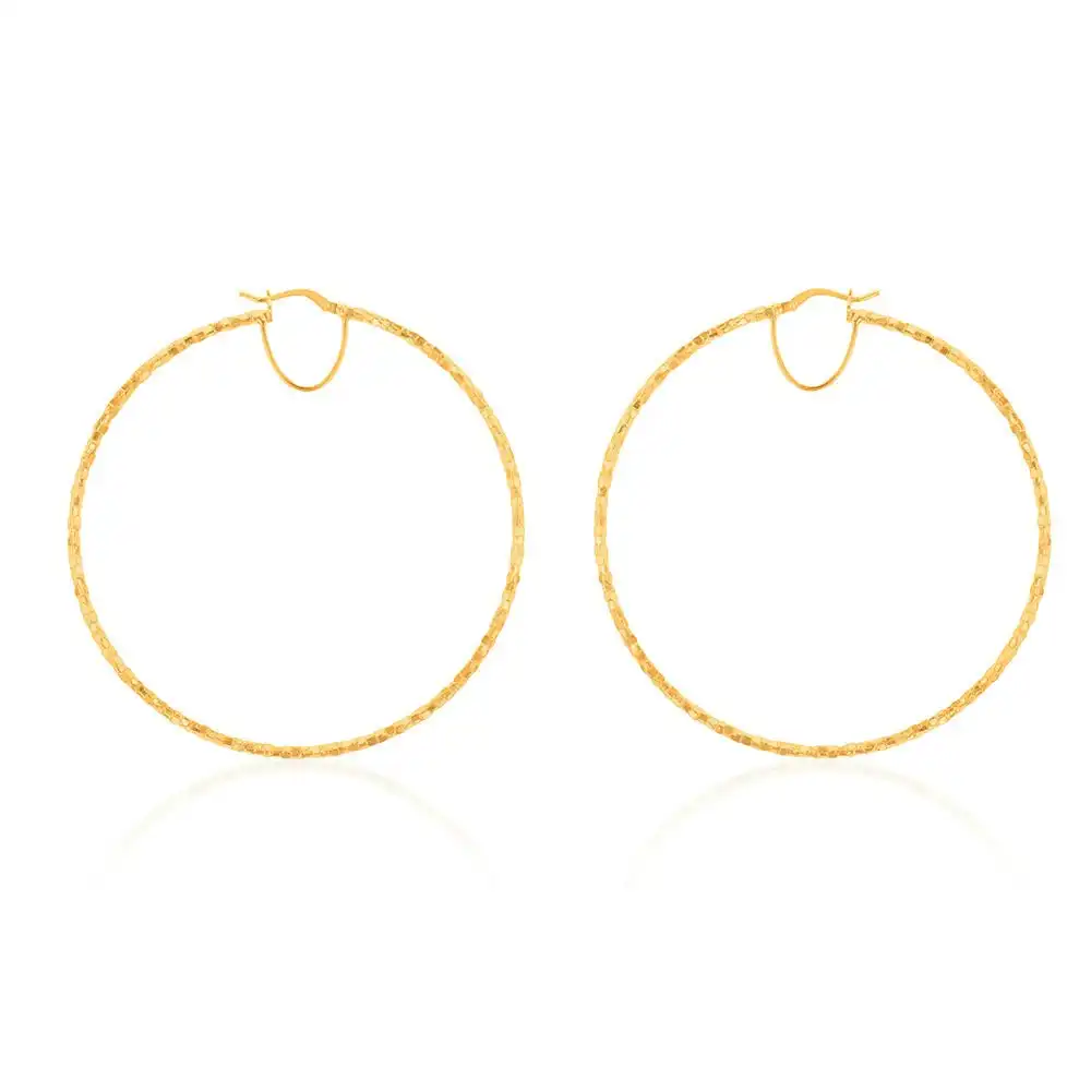 9ct Yellow Gold Silverfilled Fancy 60mm Hoop Earrings