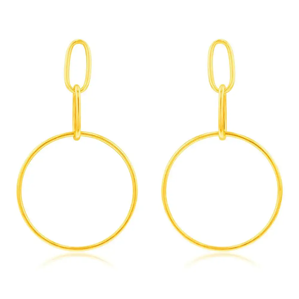 9ct Yellow Gold Silverfilled Link And Open Circle Drop Earrings