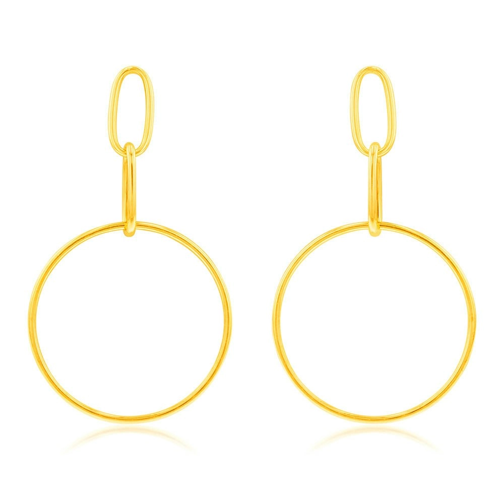 9ct Yellow Gold Silverfilled Link And Open Circle Drop Earrings