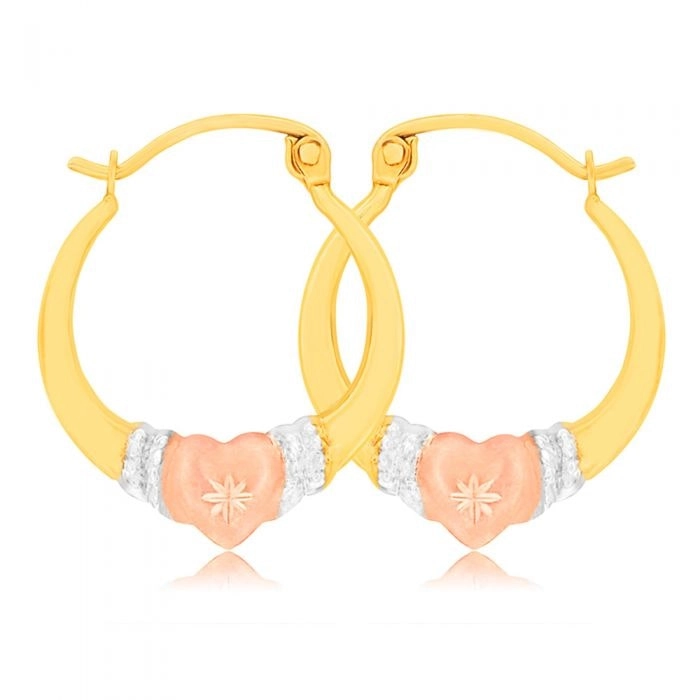 9ct Yellow Gold, White Gold & Rose Gold Love Hoop Earrings