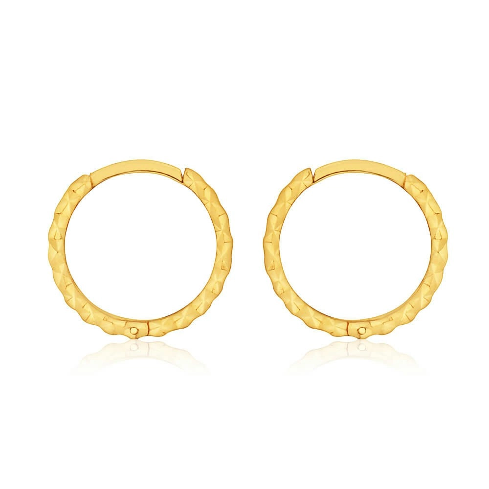 9ct Yellow Gold 8mm Dicut Hoop Earrings