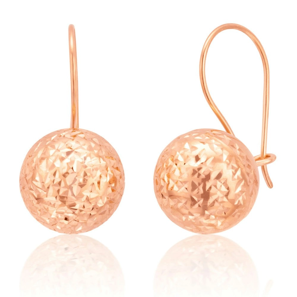 9ct Rose Gold Diamond Cut 10mm Ball Earwire Earrings