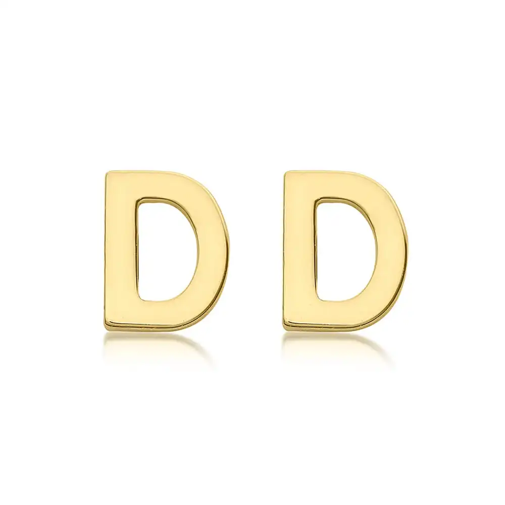 9ct Yellow Gold Mini Initial "D" Stud Earrings