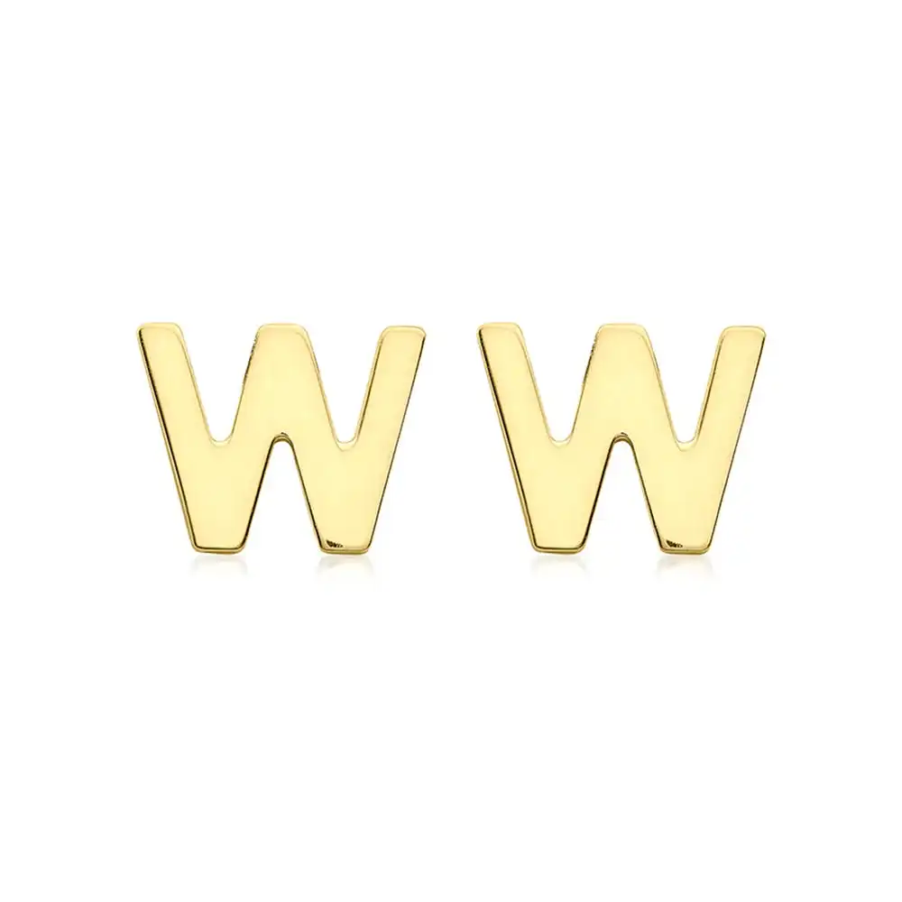 9ct Yellow Gold Mini Initial "W" Stud Earrings