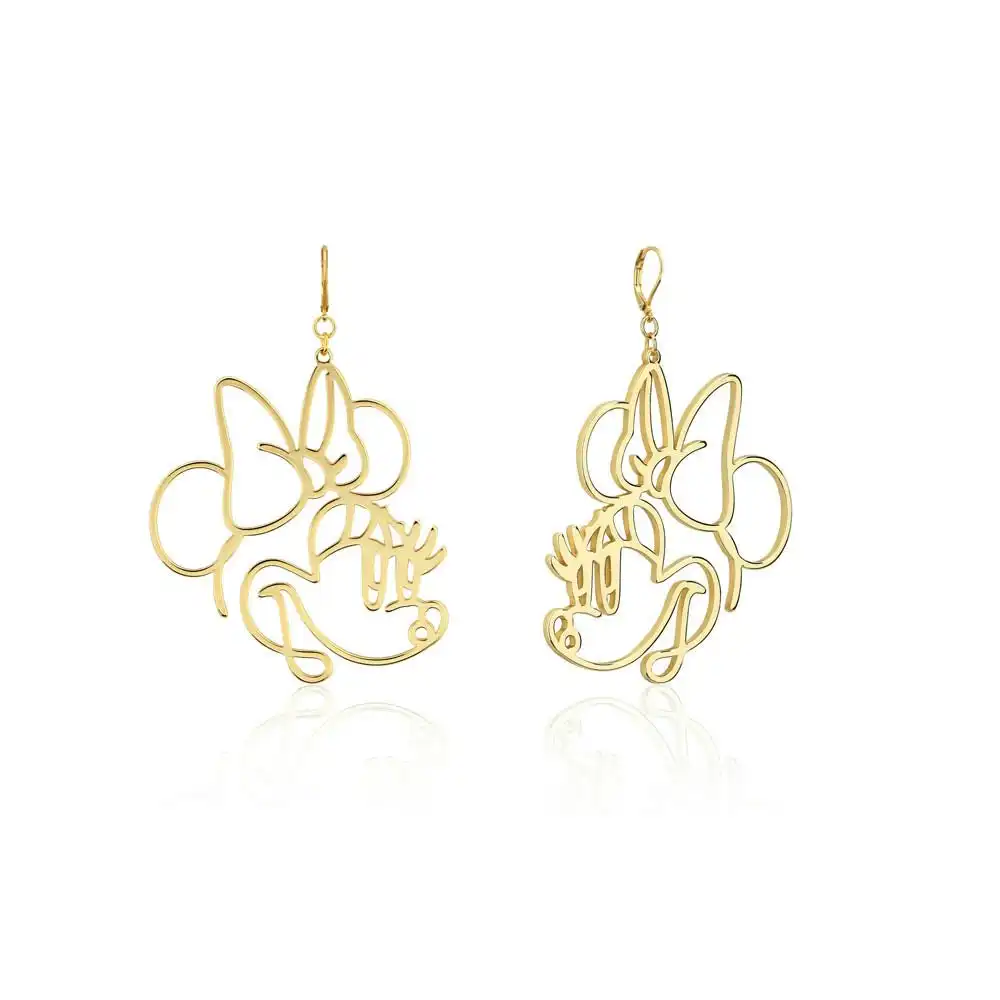 Disney Gold Plated Stainless Steel Minnie Mouse Wire Style 50mm Drop Earring