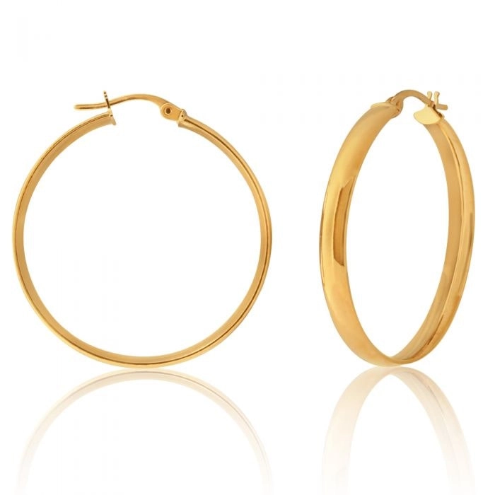 9ct Yellow Gold 30mm Plain Hoop Earrings