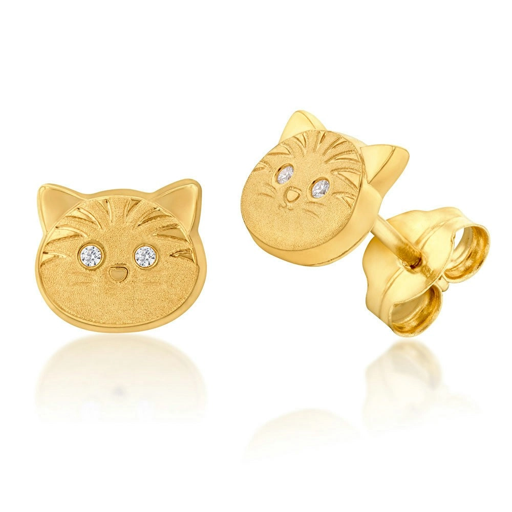 9ct Yellow Gold Zirconia Cat Head Studs