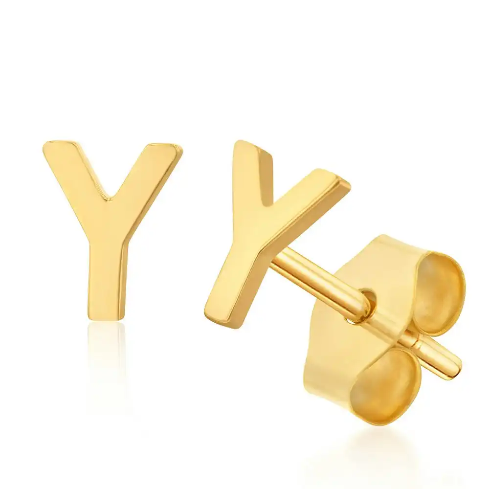 9ct Yellow Gold Mini Initial "Y" Stud Earings