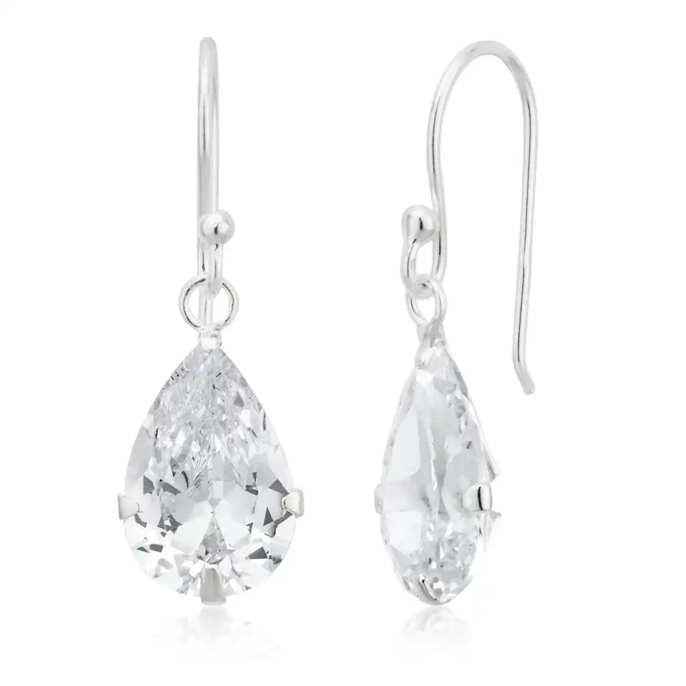 Sterling Silver Pear Drop Claw Set Earrings