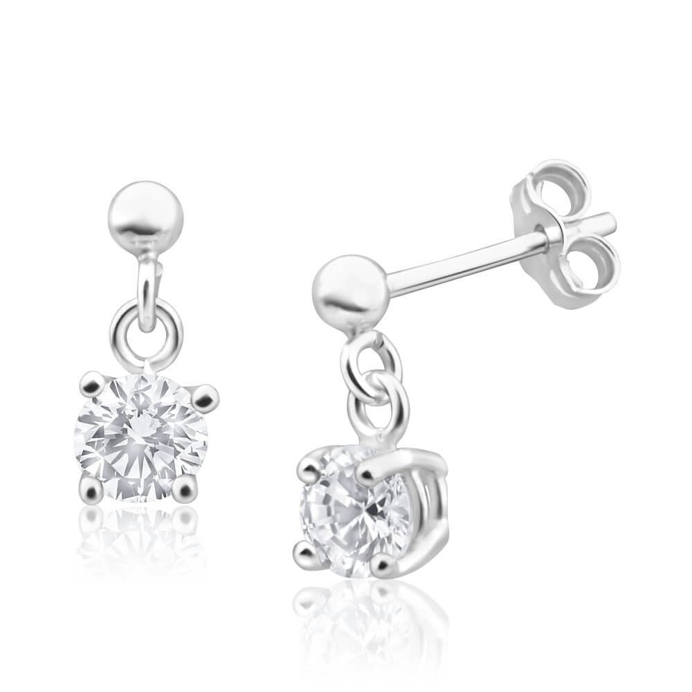 Sterling Silver Zirconia 5mm Claw Drop Earrings