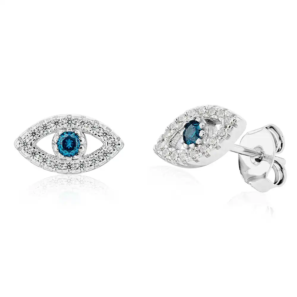 Sterling Silver Cubic Zirconia Evil Eye Stud Earrings