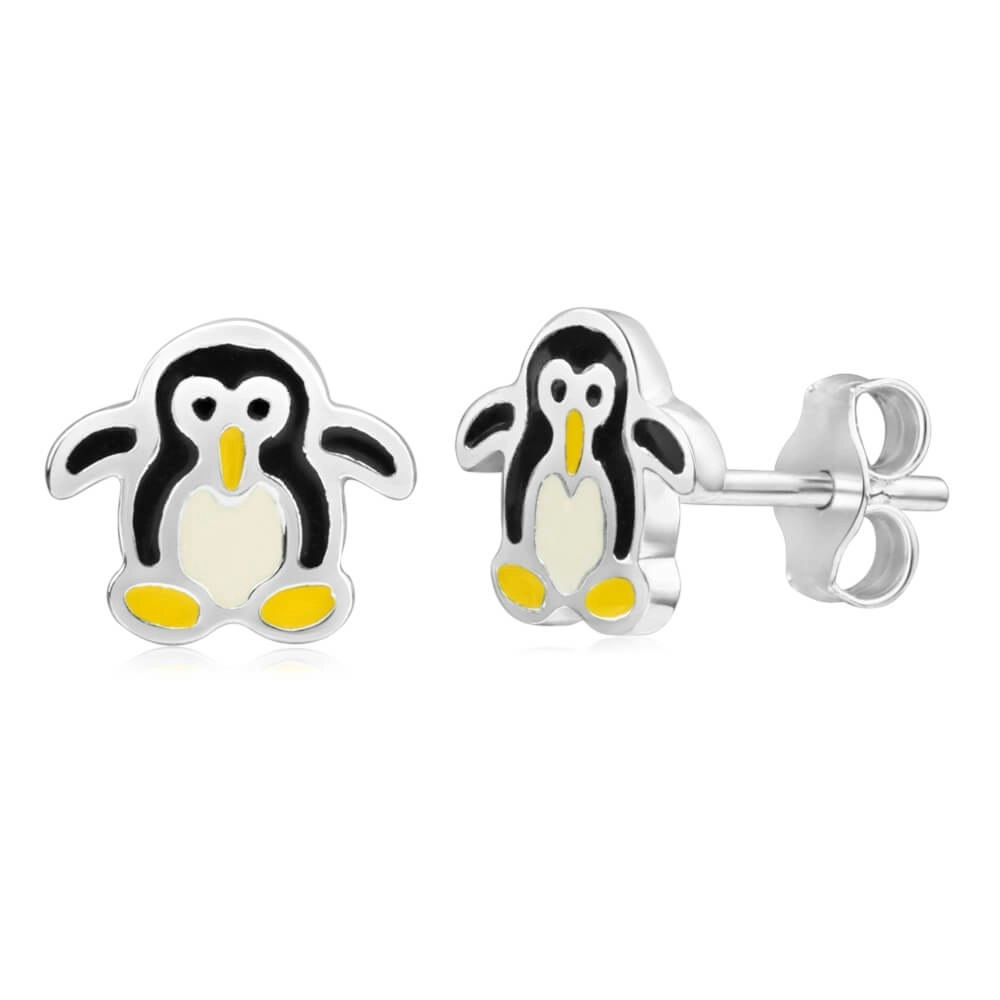 Sterling Silver Enamel Penguin Stud Earrings