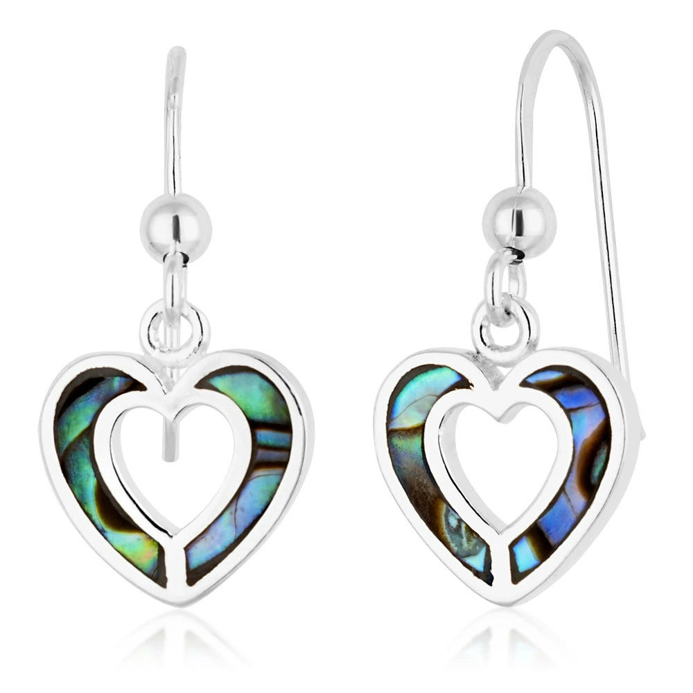 Sterling Silver Puava Shell Heart Hook Drop Earrings