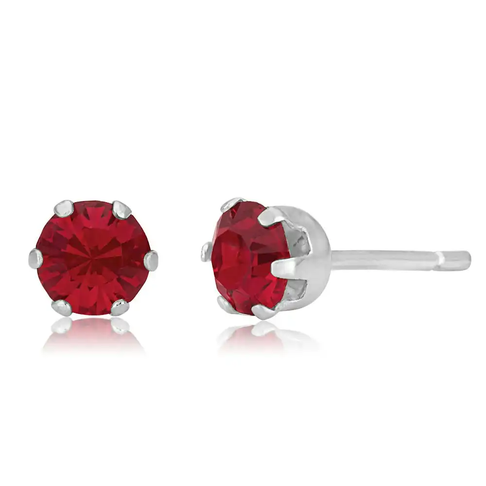 Sterling Silver 5mm 6 Claw Red Crystal Studs
