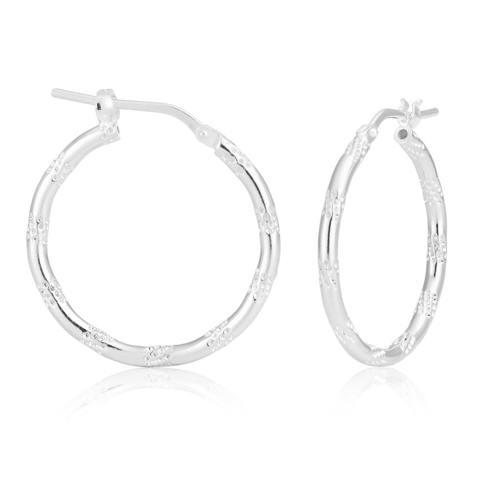 Sterling Silver Fancy Spotted Hoop Earrings