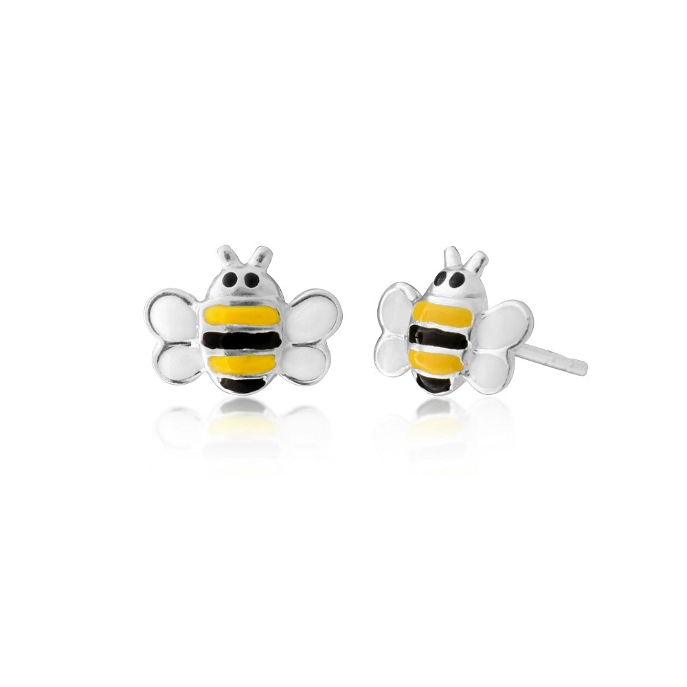 Sterling Silver Black and Yellow Bee Stud Earrings