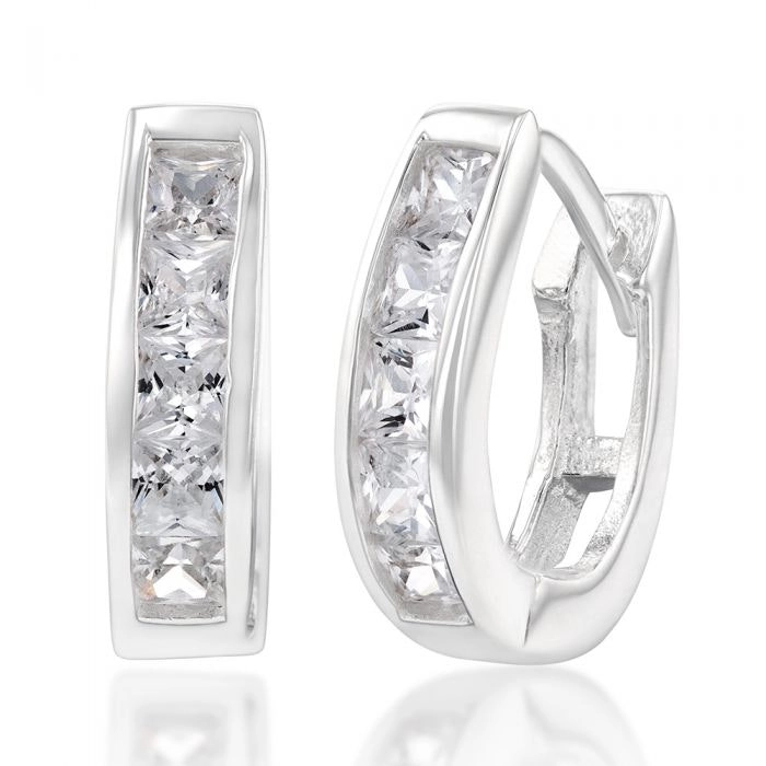 Sterling Silver Cubic Zirconia Oval Huggie Earrings