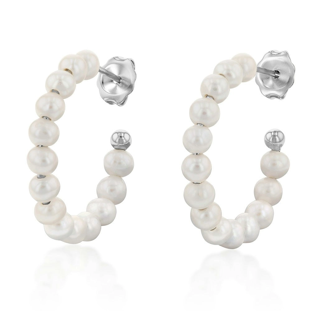 Sterling Silver 3.5-4mm 20mm Diametre Freshwater Pearl 3/4 Hoops