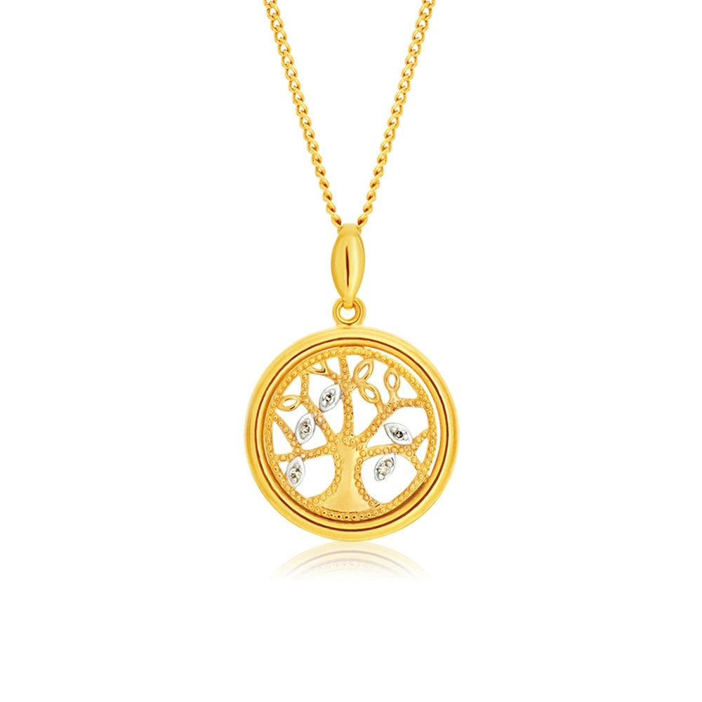 9ct Yellow Gold "Tree of Life" Diamond Pendant Set with 5 Brilliant Diamonds