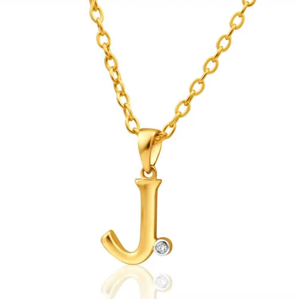 9ct Yellow Gold Pendant Initial J set with diamond