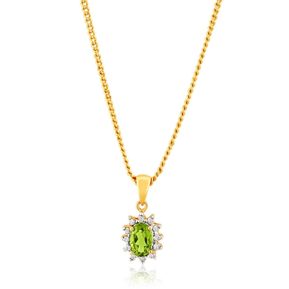 9ct Yellow Gold Diamond and Peridot Pendant