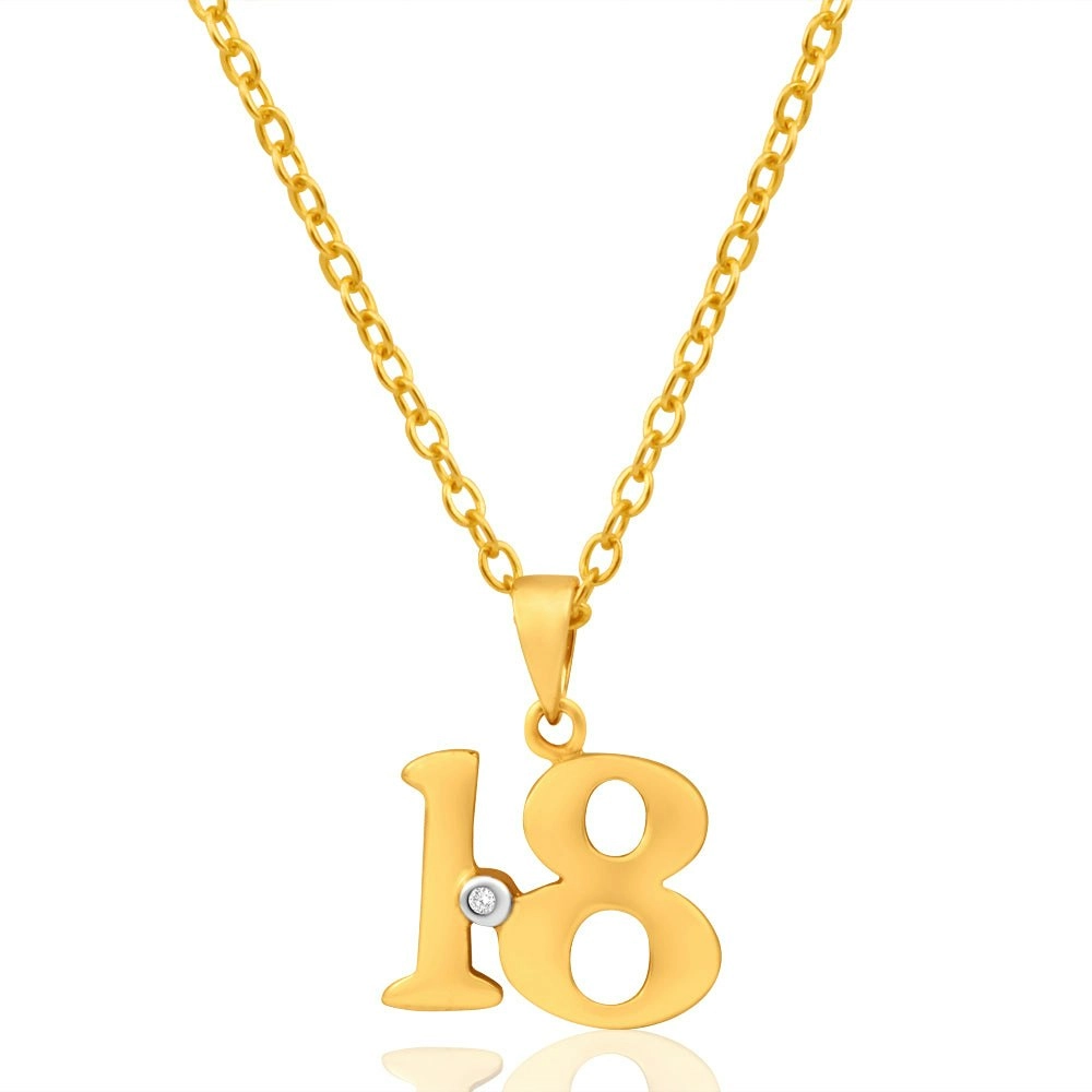 9ct Yellow Gold "18" Pendant  Set with 1 Brilliant Diamond