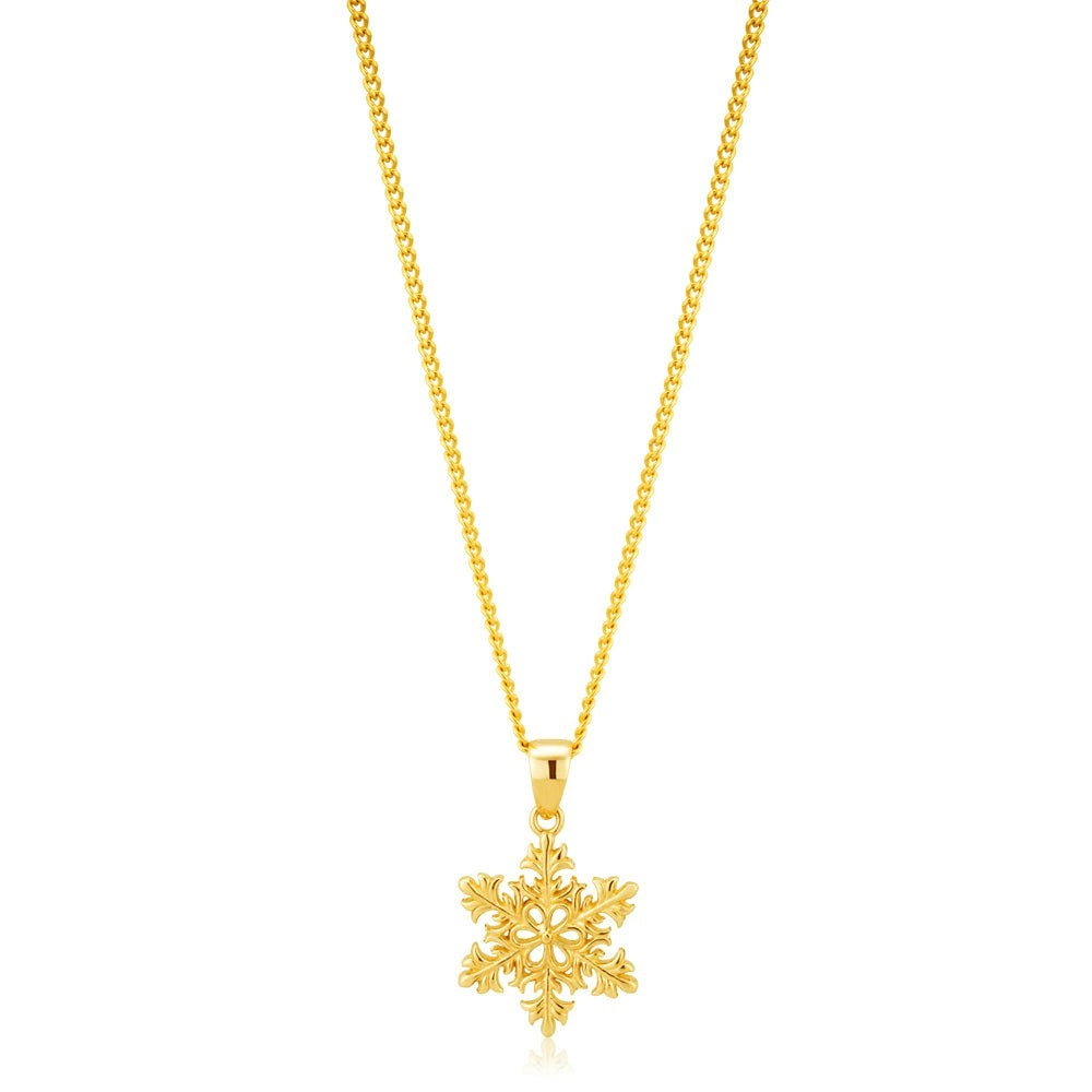 9ct Yellow Gold Snowflake Pendant