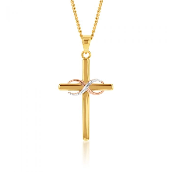 9ct Yellow Rose and White Gold Tone Infinity On Cross Pendant