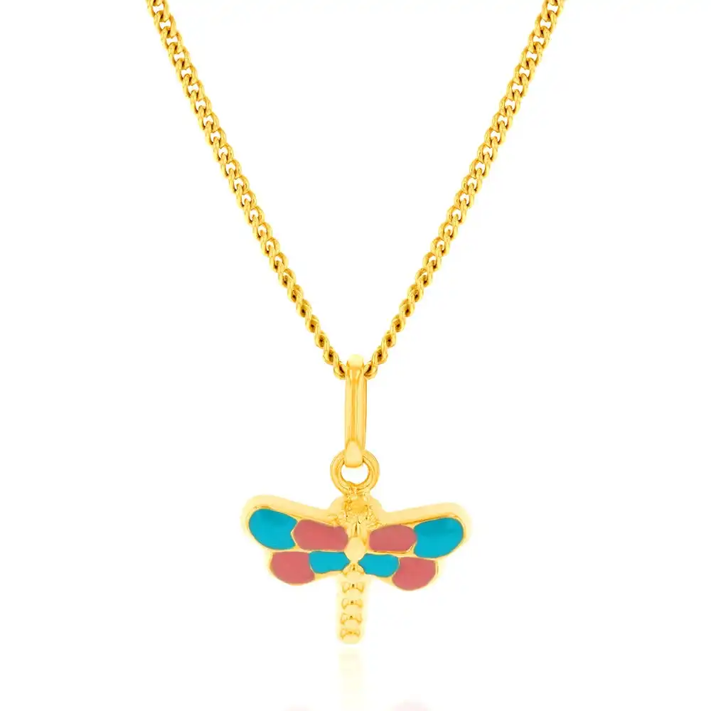 9ct Yellow Gold Dragonfly Enamel Pendant