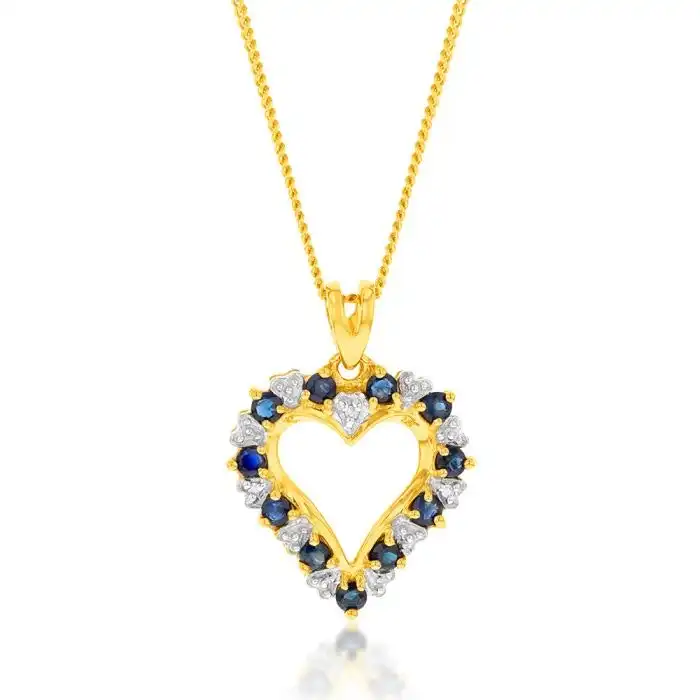 9ct Yellow Gold Natural Sapphire and Diamond Pendant
