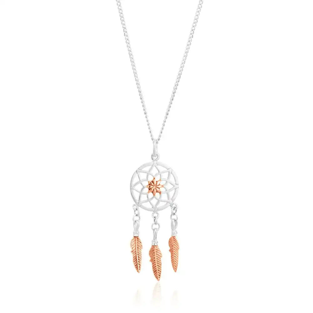 Sterling Silver and Rose Gold Plated Dreamcatcher Drop Pendant