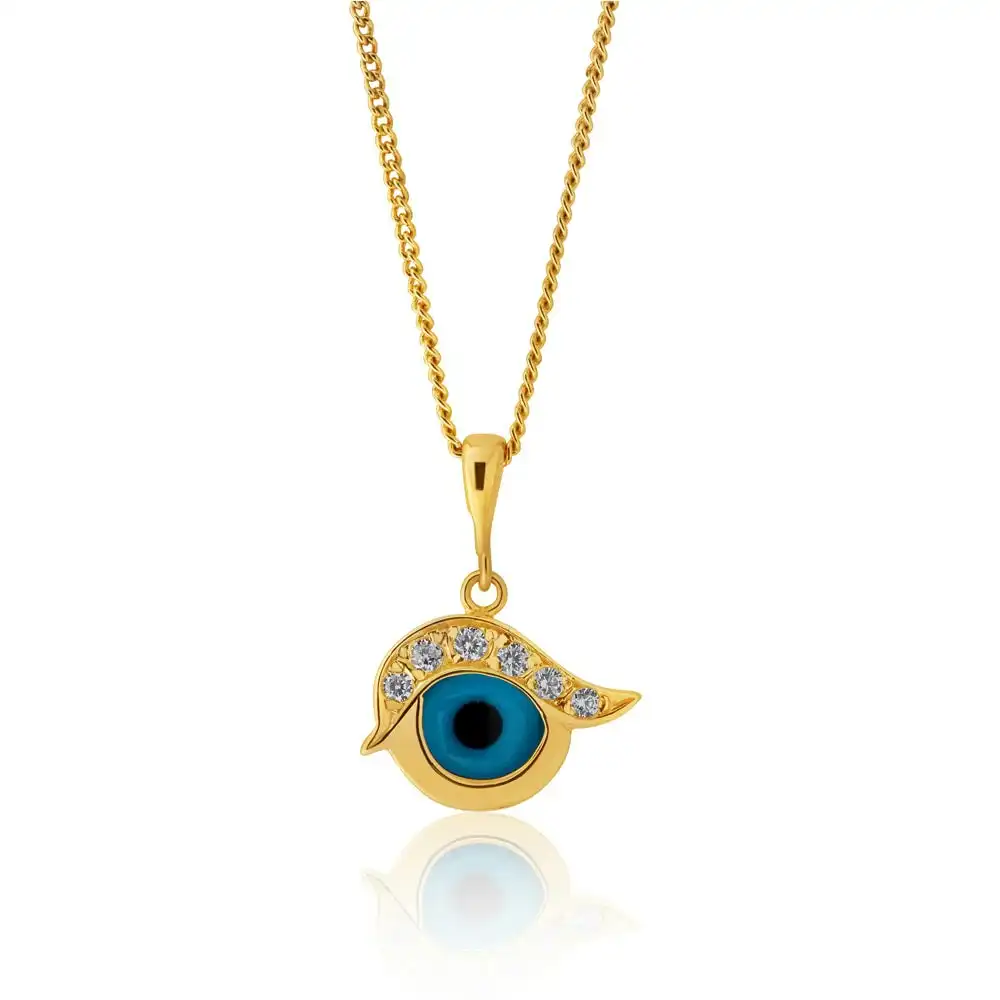 9ct Yellow Gold Evil Eye Cubic Zirconia and Blue Enamel Pendant