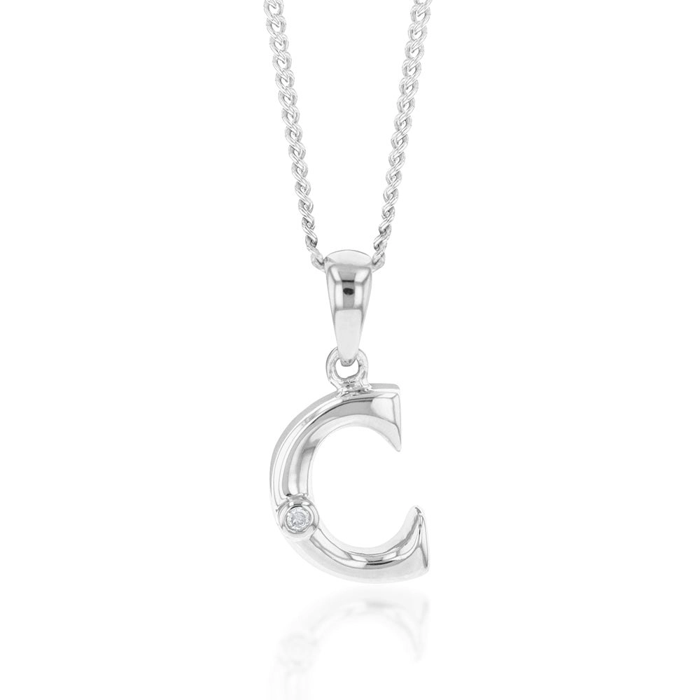 Silver Pendant Initial C set with Diamond