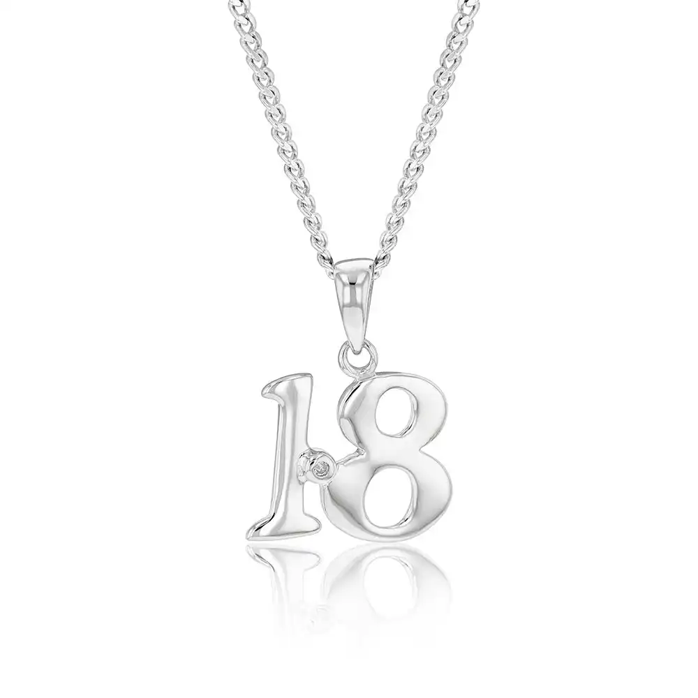Silver Pendant Number 18 set with Diamond