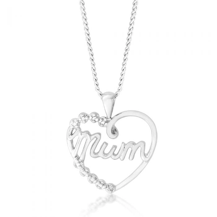 Sterling Silver Diamond Mum Heart Pendant