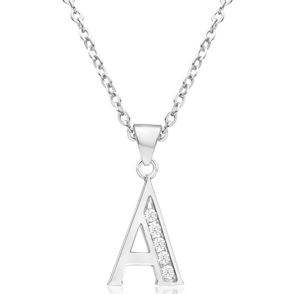 Sterling Silver Cubic Zirconia Initial "A" Pendant