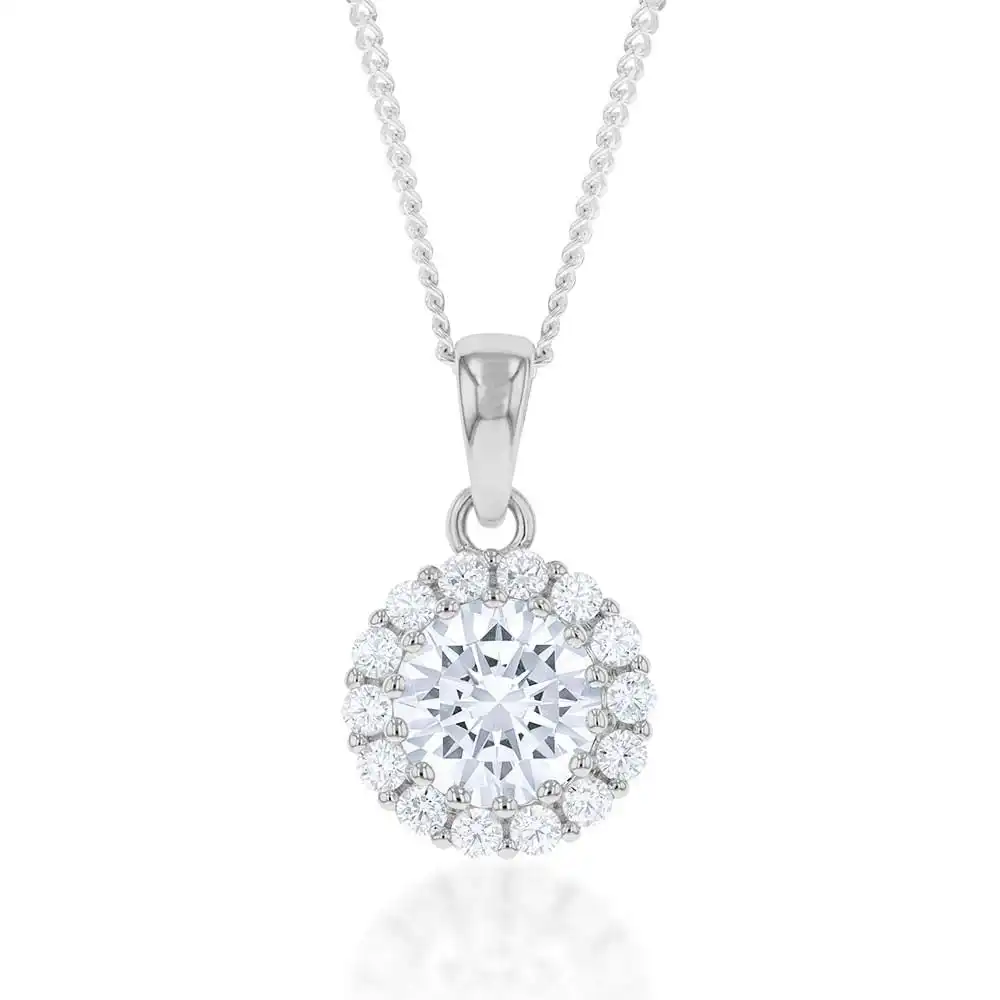 Sterling Silver White Cubic Zirconia Halo 11mm Pendant