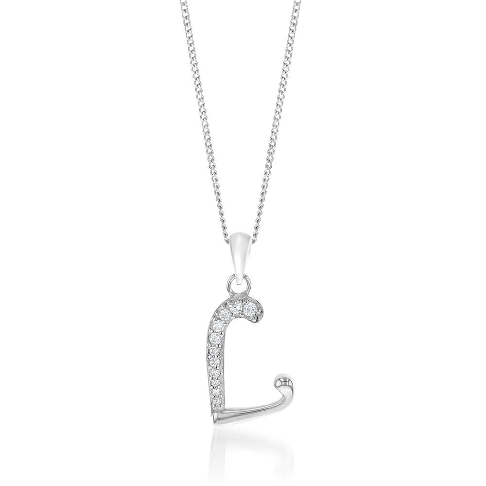 Sterling Silver Cubic Zirconia Cursive Initial "L" Pendant