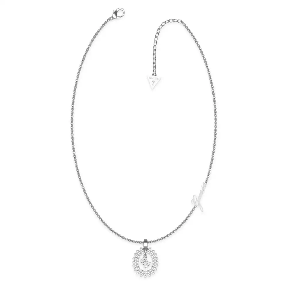 Guess Rhodium Plated Stainless Silver White CZ Charm on 16-18" Chain