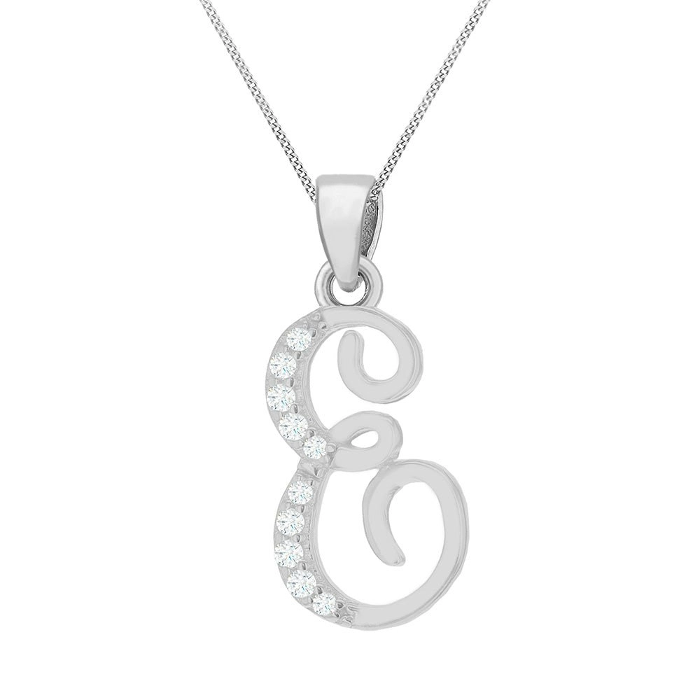 Sterling Silver Rhodium Plated Script "E" Initial Pendant