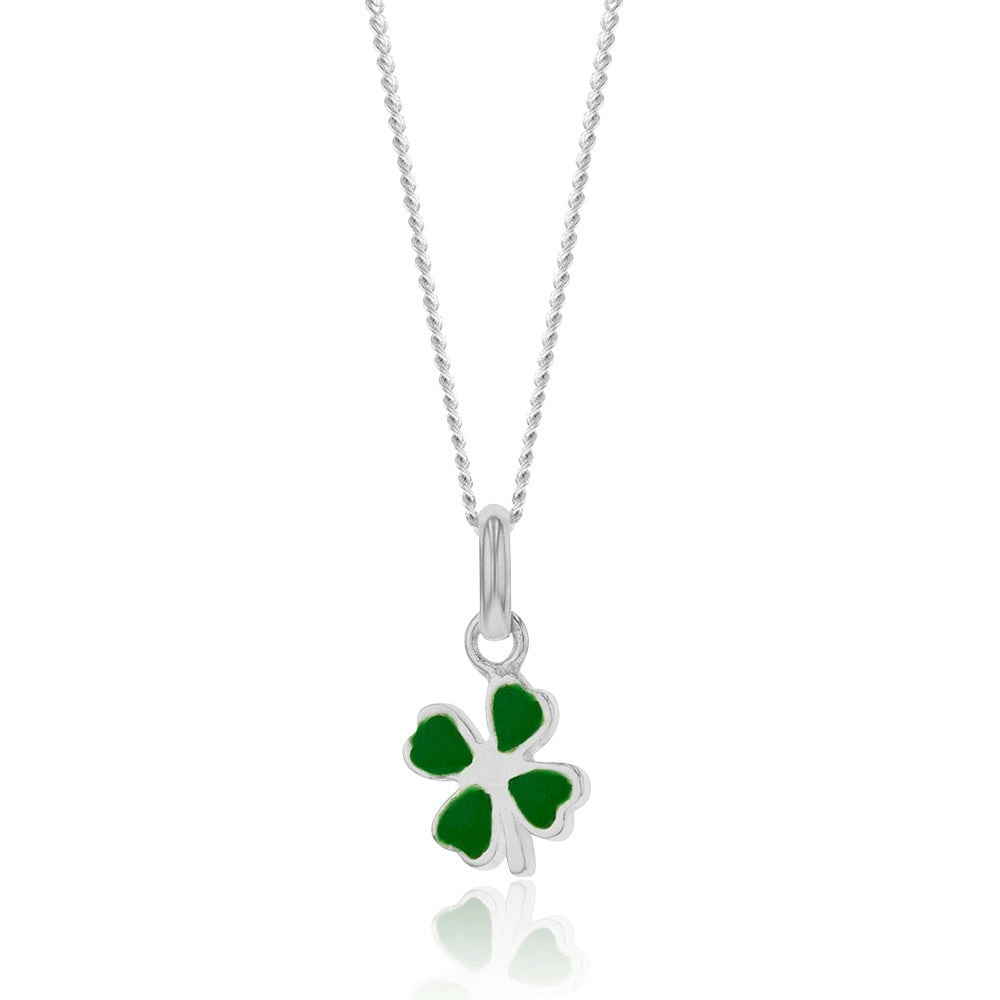 Sterling Silver Green Enamel Four Leaf Clover Charm Pendant