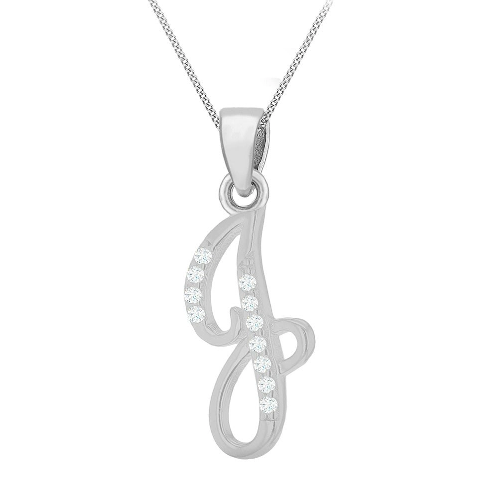 Sterling Silver Rhodium Plated Cubic Zirconia Script "J" Initial Pendant