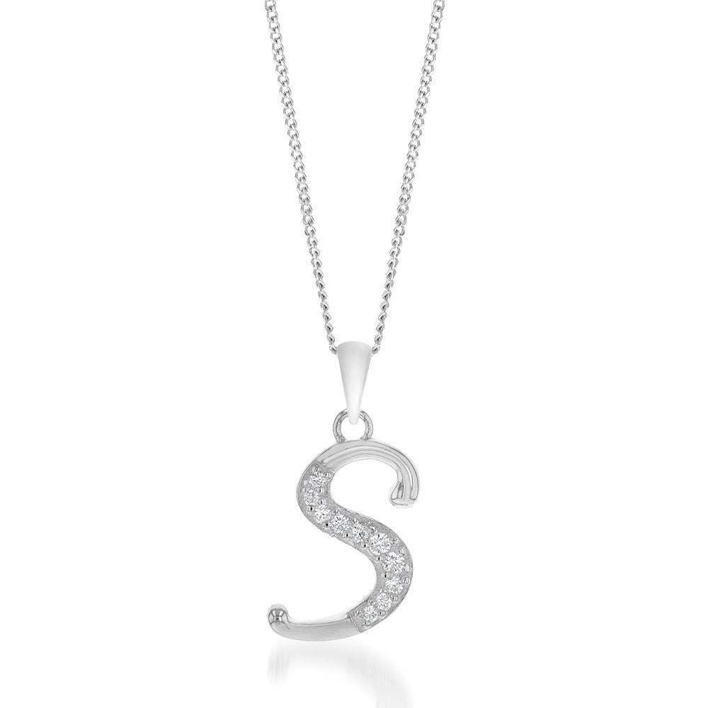 Sterling Silver Cubic Zirconia Cursive Initial "S" Pendant