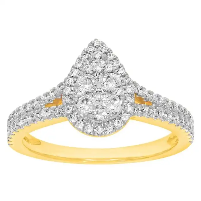 9ct Yellow Gold 1 Carat Diamond Pear Shape Ring with Split Shank