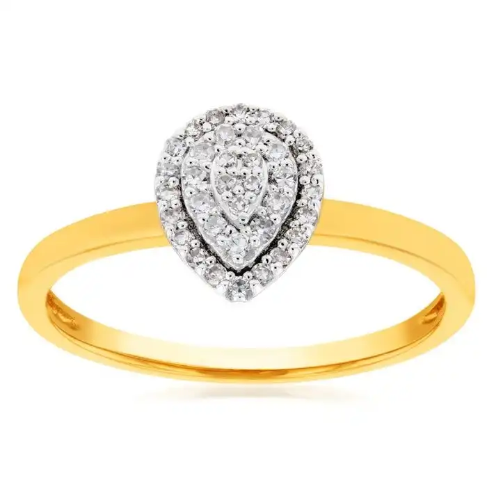 Luminesce Laboratory Grown Pear 1/6 Carat Diamond Ring in 9ct Yellow Gold