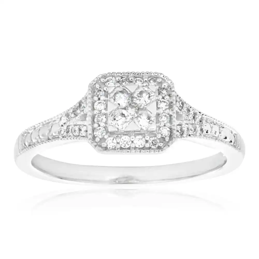 9ct White Gold Diamond Ring Set With 37 Beautiful Diamonds