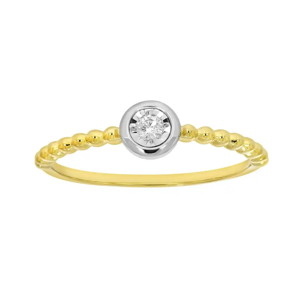 9ct Yellow Gold Bezel Set Diamond Ring